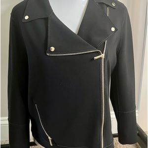 Chico’s size 1 bonded knit moto jacket black w/ gold zippers